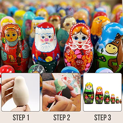 AEVVV Blank Russian Nesting Dolls Lot of 5 Sets by 6 pcs - Unpainted Russian Nesting Dolls - Unfinished Wood to Paint - Russian Nesting Dolls to