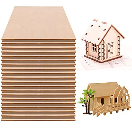 Fabbay 20 Pieces Basswood Sheets Thin Wood Sheets Craft Wood Board Unfinished Plywood for Craft DIY Wooden Plate Model Wooden House Aircraft Ship Fabbay