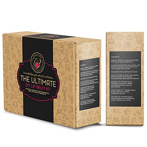 CraftZee Lip Balm Making Kit - DIY Lip Gloss Kit with Natural Beeswax, Shea Butter, Sweet Almond Oil, Essential Oils, Tubes, Jars & More Craft Kit DilaBee