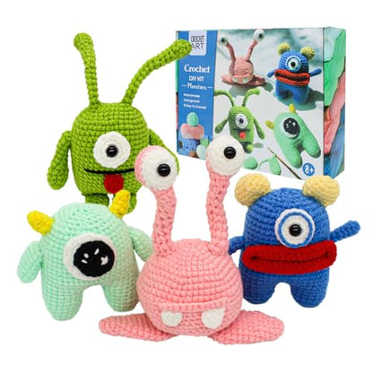 Yanpoake Crochet Kit for Adults and Kids, 4PCS Monster DIY Crochet Animal Kit for Beginners, Easy Learn to Crochet Amigurumi Kit for Beginners with - WoodArtSupply