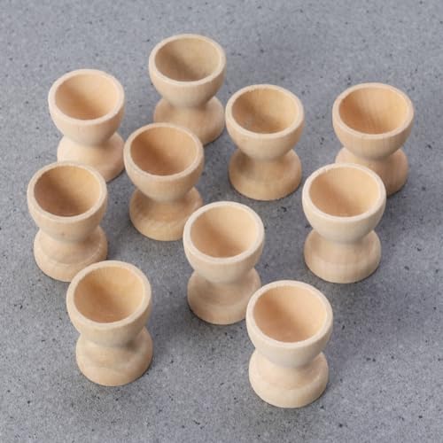 Kisangel 10pcs Unfinished Wood Easter Egg Stand Wooden Egg Cup Holders Easter Egg Holders for Diy Easter Decoration(Wooden Egg Tray) - WoodArtSupply