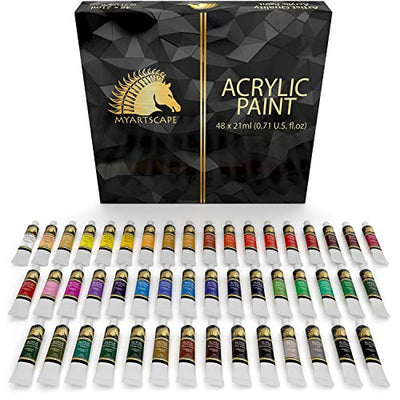 MyArtscape Acrylic Painting Tubes Set - 48 x 21ml - Lightfast - Heavy Body - Rich Pigments - Vibrant Colors - Professional Art Supplies - Artist