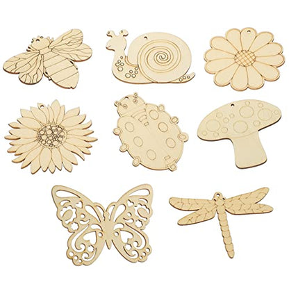 Bee Decor 80 Pcs Unfinished Wooden Cutouts Flower Bee Mushroom Butterfly Blank Wood Slice Blank Wooden Paint Crafts for DIY Crafts Home Decoration