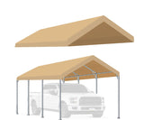 Rutile 12'x20' Carport Canopy ONLY Tent Garage Replacement Top Tarp Car Shelter Cover w/Ball Bungees Beige (Only Top Cover, Frame is not Included) WoodArtSupply