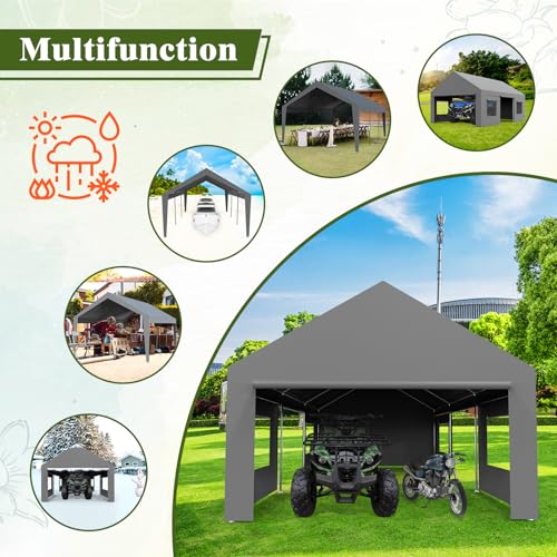 Portable Carport Canopy, 13×20ft Heavy Duty Carport Garage with Roll-up Doors & Windows for Car, SUV, Truck, Boat, Party, Mobile Market MERXENG