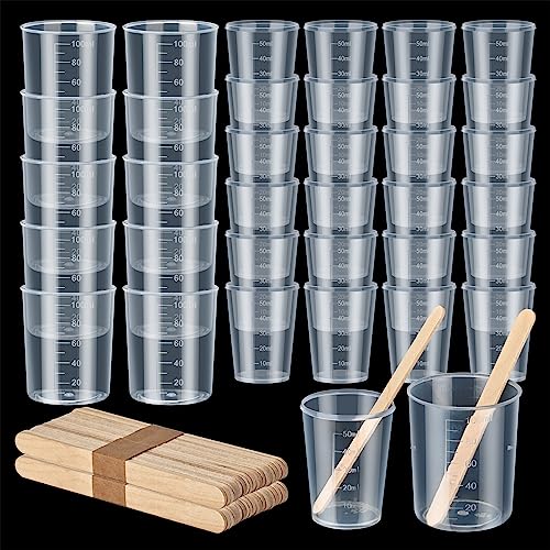 56 PCS Resin Mixing Kit,12PCS 100ML Disposable Measuring Cups,24PCS 50ML Mixing Cups for Resin,20 Wooden Stirring Sticks, Mixing Cups for Epoxy - WoodArtSupply