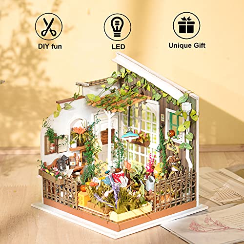 Rolife Dollhouse DIY Miniature Set Garden House LED Model Building Kit Hobby CraftHome Decor-Christmas Birthday Gifts for Boys Girls Women Friends - WoodArtSupply