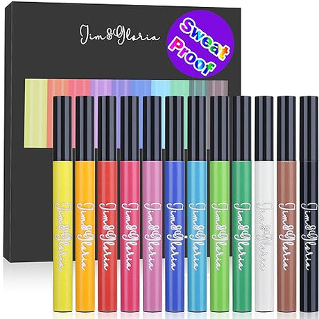 Jim&Gloria Liquid Face Paint 12 Colors Brush Pen Set Sweatproof Waterproof Smudge Proof Makeup Body Marker Painting Kit for Artist Kids Halloween Jim&Gloria