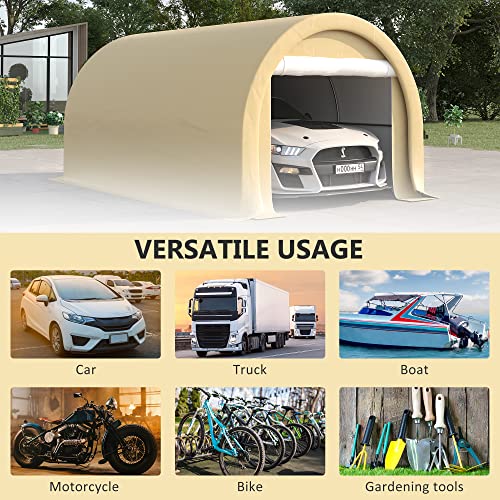 Outsunny 10' x 16' Carport, Heavy Duty Portable Garage Storage Tent with Large Zippered Door, Anti-UV PE Canopy Cover for Car, Truck, Boat, Outsunny