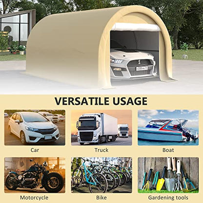 Outsunny 10' x 16' Carport, Heavy Duty Portable Garage Storage Tent with Large Zippered Door, Anti-UV PE Canopy Cover for Car, Truck, Boat, - WoodArtSupply