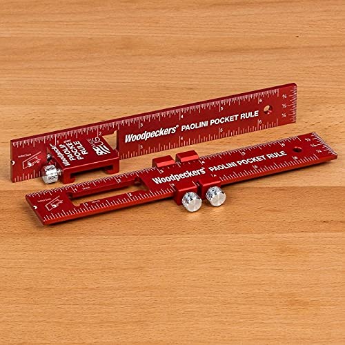 Woodpeckers Paolini Pocket Rules, 8 Inch Stainless Steel Woodworking Ruler with Slide Stops Woodpeckers