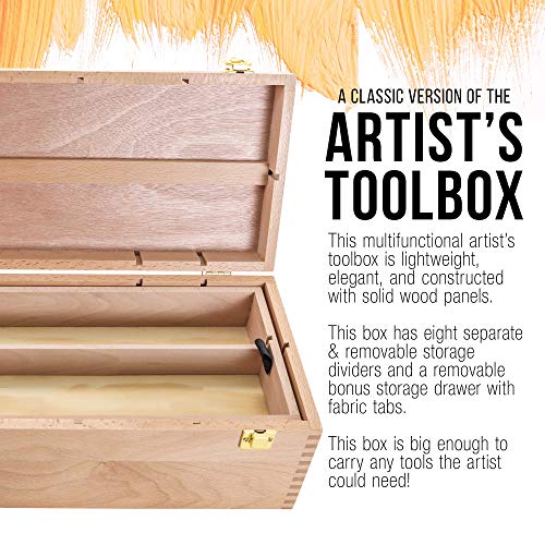 US Art Supply Artist Wood Pastel, Pen, Marker Storage Box with Drawer(s) (Large Tool Box) US Art Supply