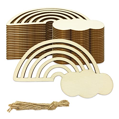 30 Pieces Rainbow Wood DIY Crafts Unfinished Wooden Cutouts Wood Discs Slices for Kid's DIY Projects Spring Summer Christmas Party Decorations (3.9 x JEKEJIAJIU