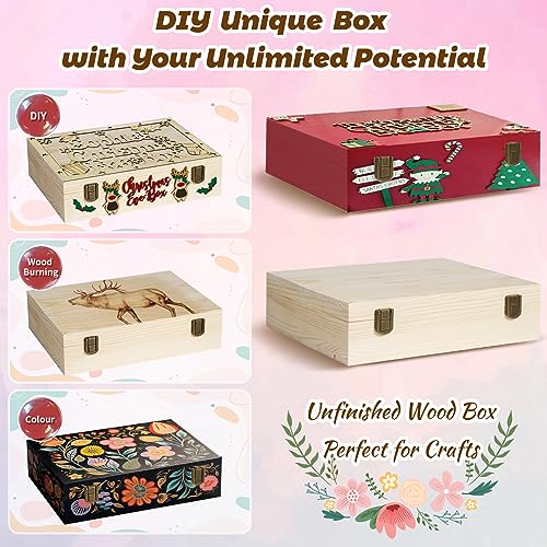 ZKHOB 2 Pack Unfinished Wooden Box with Lid Small Wood Boxes(12 x 9x 3.1 inch) Natural Pine Wooden Box for Crafts,Wooden Gift Boxes,Memory keepsake ZKHOB