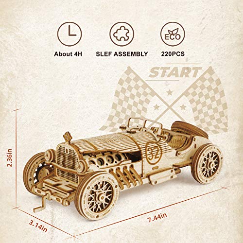 ROBOTIME Model Car Kits - Wooden 3D Puzzles - Model Cars to Build for Adults 1:16 Scale Model Grand Prix Car - WoodArtSupply