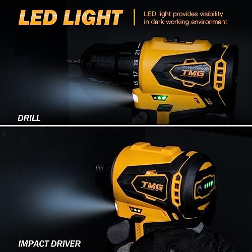 TMG 12V Max Brushless Drill and Impact Driver, Cordless Power Tool Combo Kit, 2-Tool Lithium-Ion Tool Set with 2.0 Ah batteries and Bag - WoodArtSupply