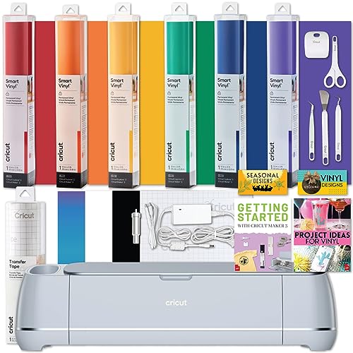 Cricut Maker 3 Machine Bundle Basic Tool Kit Transfer Tape Smart Permanent Rainbow Vinyl DIY Matless Cutting 10X Force 2X Faster Compatible with iOS