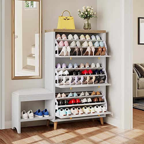 YITAHOME Shoe Cabinet with 3 Flip Drawers, Modern Shoe Storage Cabinet with Shoe Bench for Entryway, Freestanding Hidden Shoe Rack Storage Organizer