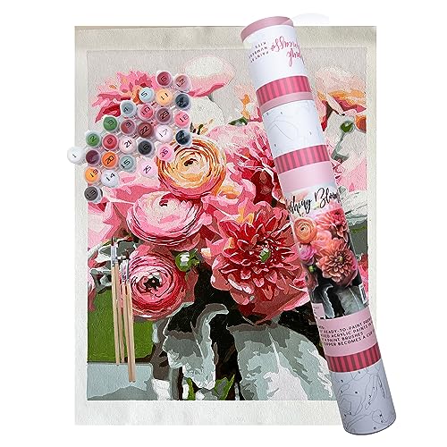 Pink Picasso Kits Botanical Floral Paint by Number for Adults | DIY Canvas Painting Kits Color by Numbers Drawing Arts and Crafts As Seen On Shark - WoodArtSupply