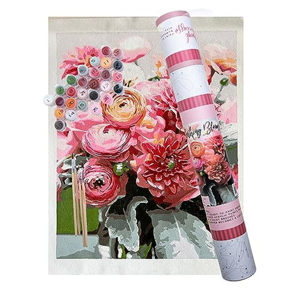 Pink Picasso Kits Botanical Floral Paint by Number for Adults | DIY Canvas Painting Kits Color by Numbers Drawing Arts and Crafts As Seen On Shark - WoodArtSupply