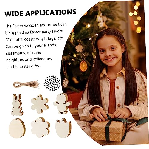 SEWOART 1 Set Easter Wood Chips Unfinished Wooden Pieces DIY Wood Chip Easter Egg Wooden Cutout Bunny Decorations Rabbit Decorations for The Home SEWOART