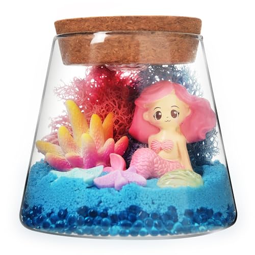 Arthink 2 Pack Unicorn Mermaid Gifts for Girls,DIY Terrarium Arts Craft Kits,Night Light Unicorn Ganden Toys and Mermaid Deep Sea Landscape for