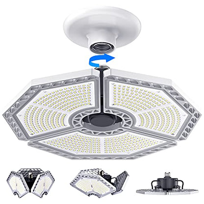 LED Garage Lights, 140W 18500 Lumens Garage Lighting, 6000K Daylight with Deformable Three Panels Garage Ceiling Light Fixture E26/E27 Triple Glow - WoodArtSupply