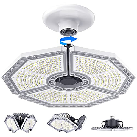 LED Garage Lights, 140W 18500 Lumens Garage Lighting, 6000K Daylight with Deformable Three Panels Garage Ceiling Light Fixture E26/E27 Triple Glow KERNOWO