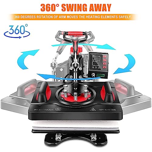 Pro Heat Press, 5 in 1 Heat Press Machine for T Shirts, 15 x 12 Inch Shirt Press Machine, 360-Degree Swing Away Heat Transfer Sublimation Shirt AKEYDIY