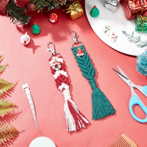 INFUNLY 6 Sets Christmas Macrame Keychain Kit for Adults DIY Macrame Wristlet Kits Macrame Keychain with Tassels DIY Christmas Gift for Family with INFUNLY