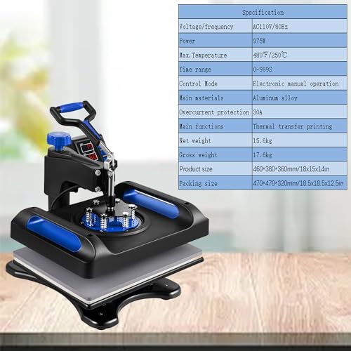 Heat Press Machine 15x15in, Assemble 5 in 1, Fast-Heating, 360 Swing Away, Digital Control Multifunction Sublimation Combo, Blue - WoodArtSupply