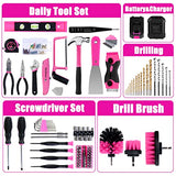 ThinkLearn Tool Kit with 20V Cordless Drill(265in-lbs), Pink Drill Set for Women, Lady's Home Tool Kit for DIY, Daily Repair Tool Set as a Creative ThinkLearn