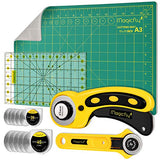 Magicfly Rotary Cutter Set, 45mm and 28mm Fabric Cutters Kit with Extra 10 Blades, A3 Double-Sided Self Healing Cutting Mat, 12x6 Inch Quilting Ruler Magicfly