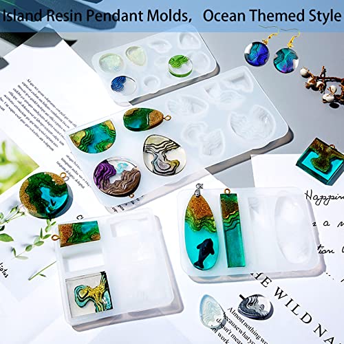 ZQYSING (4 Pack) Island Resin Pendant Molds, Pendant Silicone Molds Jewelry Resin Casting Molds for Earrings Necklace Keychains Uv Resin Ocean Style ZQYSING