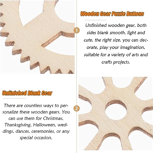 AKOAK 50 Pcs Wooden Gear, Blank Wooden DIY Craft Pieces, Wood Chip Paper-Cut Gift Labels, Unfinished Gear Decoration Cards DIY Craft Jewelry Making AKOAK