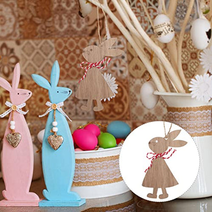 SEWACC 6pcs Easter Bunny Wooden Cutout Unfinished Wood Bunny Slices Wooden Rabbit Hanging Ornament Unpainted Easter Wood Slice Easter Party Crafts - WoodArtSupply