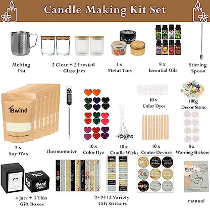 TBWIND Candle Making Kit, Soy Candle Making Supplies DIY Candle Craft Tools for Adults, Kids, Beginners with 8 Pleasant Scents, Melting Pot, Wicks, - WoodArtSupply