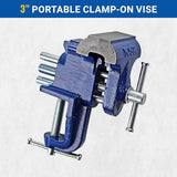 Yost Vises COV-3 Clamp-On Vise | 3 Inch Jaw Width Portable Vise | Made from Gray Iron Casting | Blue Yost Vises