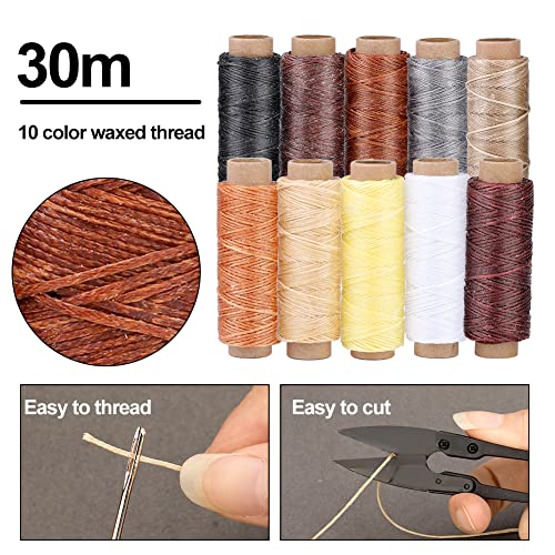 Leather Working Tools Leather Craft Kit and Supplies Upholstery Repair Kit with Waxed Thread Stitching Groover Awl for Punch Stitching, Leather