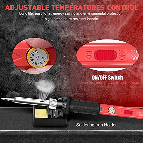 Soldering Kit, 60W Soldering Iron, 110V Welding Kit with Ceramic Heater, Portable Solder Iron Kit with 5pcs Soldering Tips, Stand, Solder Tube, - WoodArtSupply