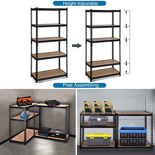 PACHIRA E-Commerce 72" Garage Shelving Heavy Duty Adjustable 5 Tier Storage Shelves with MDF Board Black Shelves for Garage,Kitchen,Office,35.43" PACHIRA E-Commerce