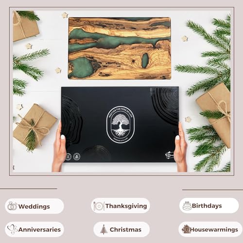 DESIGNIUM Handmade Olive Wood Cheese Board with Resin, Charcuterie Boards & Serving Tray, Wooden Epoxy Serving Board, Chopping and Cutting Board for Designium