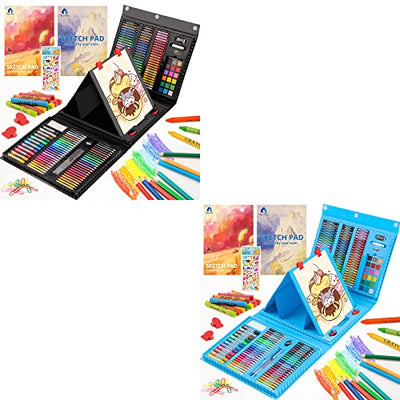 Art Supplies, 240-Piece Drawing Art kit, Gifts Art Set Case with Double Sided Trifold Easel, Includes Oil Pastels, Crayons, Colored Pencils,