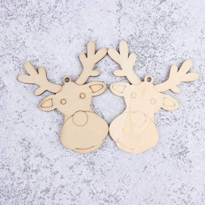Amosfun 20PCS Christmas Unfinished Reindeer Head Wood Hanging Pendant DIY Painted Wood Tag Xmas Tree Decoration (Style B)