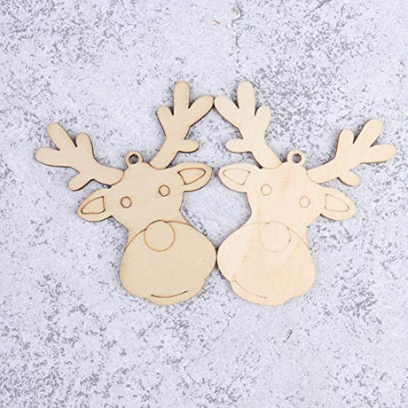Amosfun 20PCS Christmas Unfinished Reindeer Head Wood Hanging Pendant DIY Painted Wood Tag Xmas Tree Decoration (Style B) Amosfun
