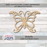 Butterfly Wooden Cutouts for crafts, Laser Cut Wood Shapes 5mm thick Baltic Birch Wood, Multiple Sizes Available Elliefont Styles