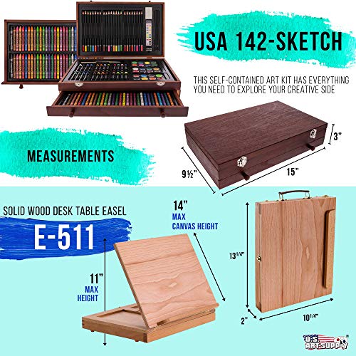 U.S. Art Supply 163-Piece Mega Deluxe Art Painting, Drawing Set in Wood Box, Desk Easel - Artist Painting Pad, 2 Sketch Pads, 24 Watercolor Paint U.S. Art Supply