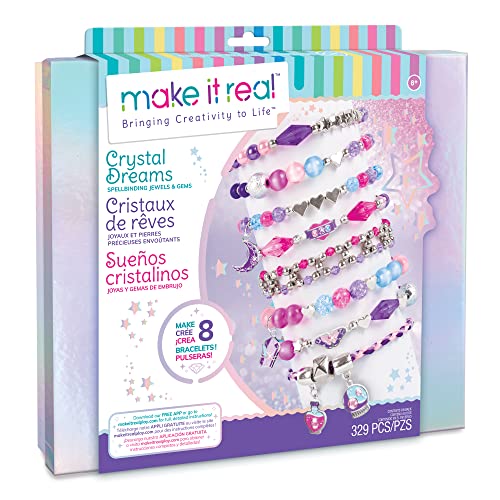 Make It Real - Crystal Dreams: Spellbinding Jewelry & Gems - DIY Charm Bracelet Making Kit - Friendship Bracelet Kit with Beads, Charms & Cord - Arts