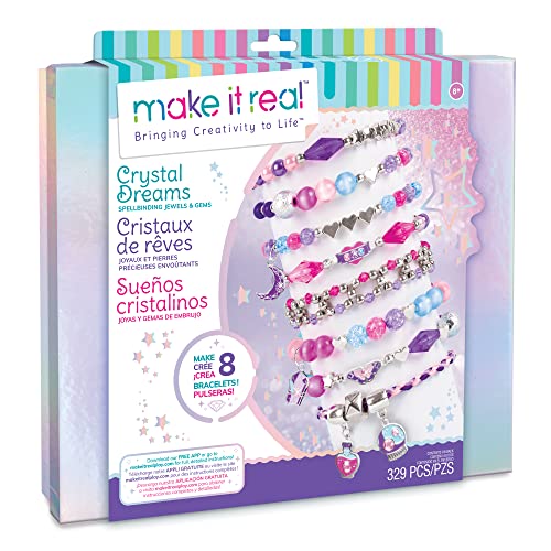 Make It Real - Crystal Dreams: Spellbinding Jewelry & Gems - DIY Charm Bracelet Making Kit - Friendship Bracelet Kit with Beads, Charms & Cord - Arts - WoodArtSupply