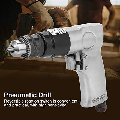 Air Drill 3/8,3/8Pneumatic Drill, 1700rpm 10mm High-speed CW/CCW Reversible Air Drill Pneumatic Drilling Tool for Furniture, Hardware, Machinery Semme